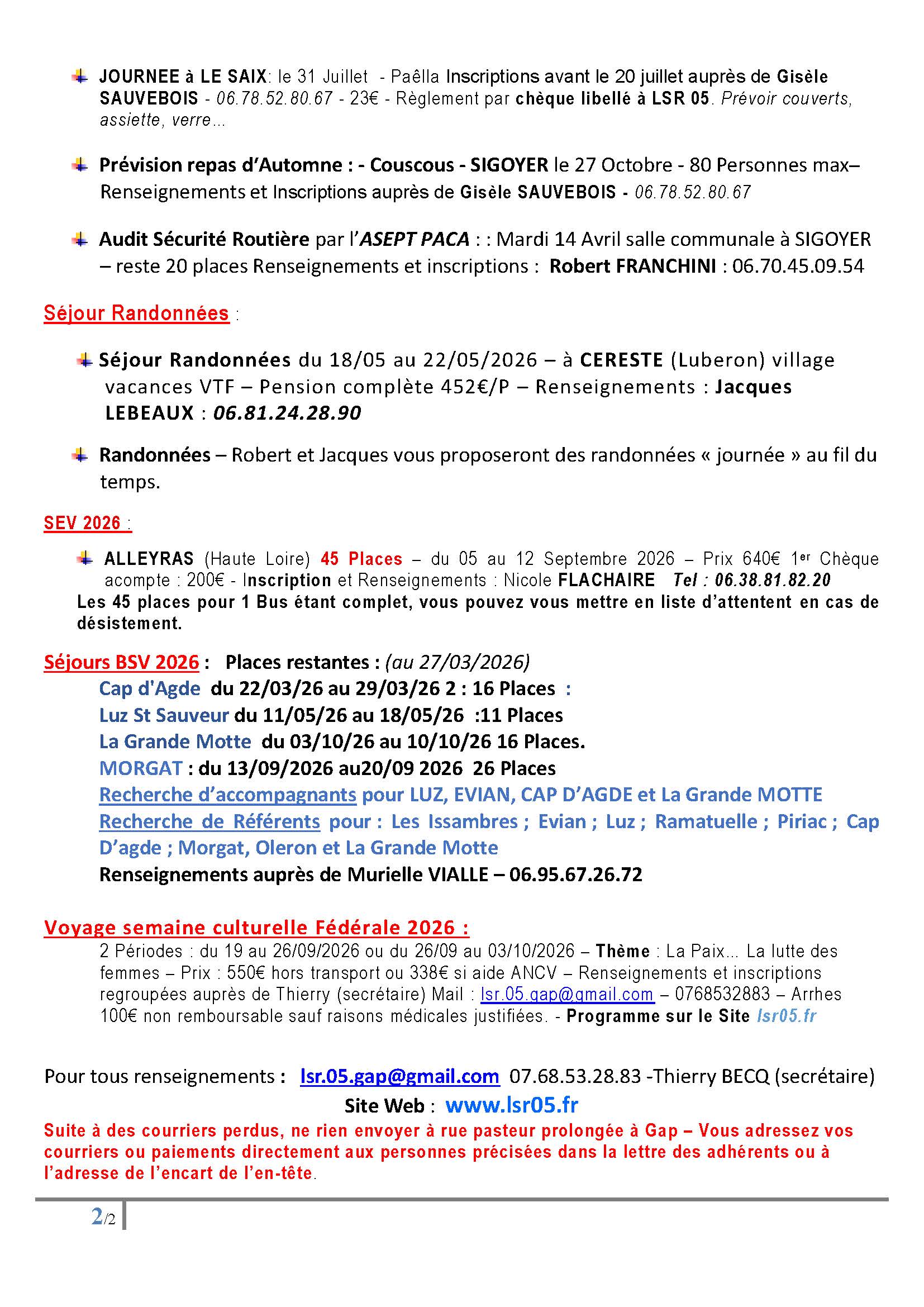 Lettre adhérent Avril 2026 Page 2